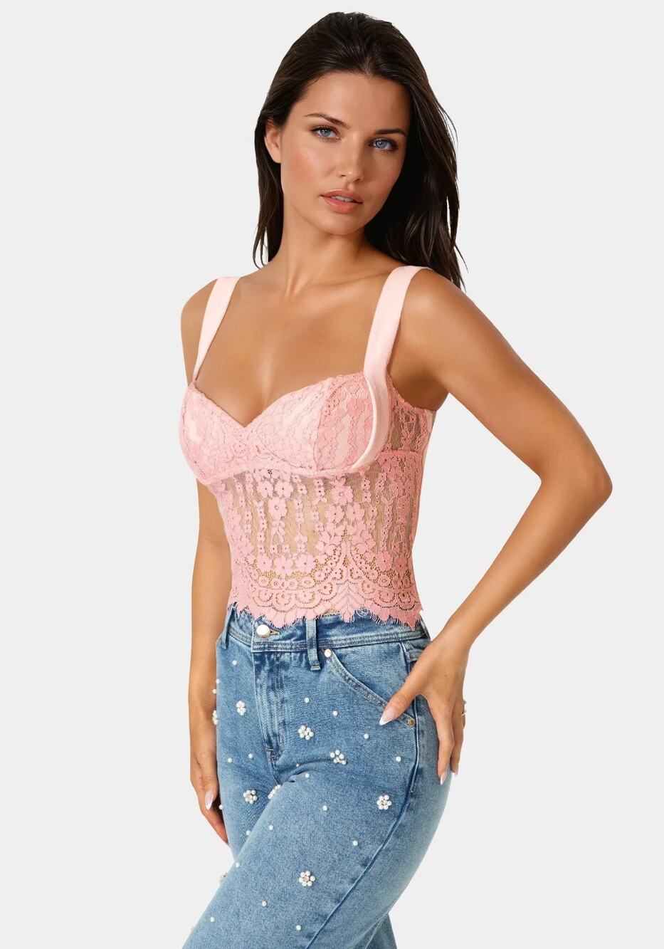 Bebe Hot Pink Lace Overlay Sleeveless Camisole Size L 2230